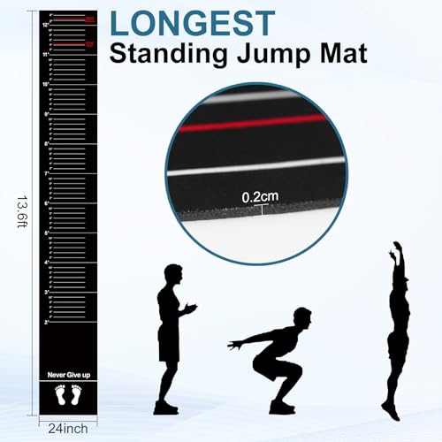 13.6’ X 2’ Standing Jumping Mat Long Jump Standing Broad Jump Mat Non Slip for Gym School Home Flooring Exercise Workout Training with World Record Mark