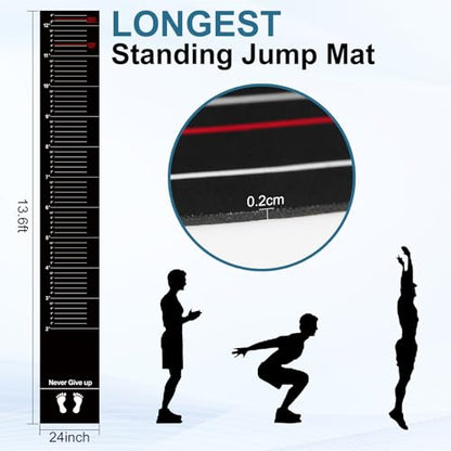 13.6’ X 2’ Standing Jumping Mat Long Jump Standing Broad Jump Mat Non Slip for Gym School Home Flooring Exercise Workout Training with World Record Mark