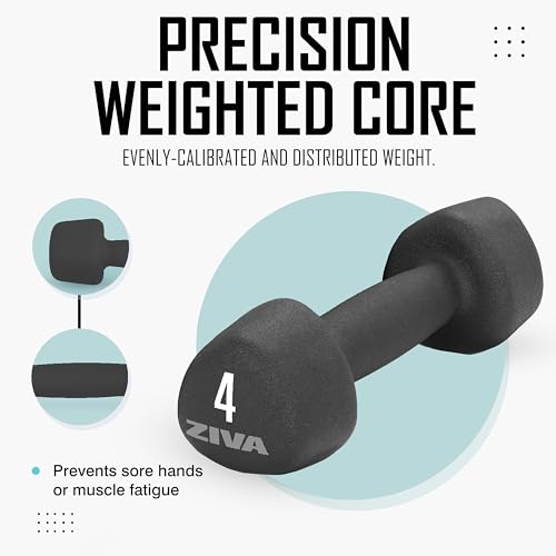 ZIVA Neoprene Tribell Dumbbell Pairs - Set of 2 Hand Weights, Non-Slip Durable Rubber Finish, No-Roll Design for Rigorous Exercise and Strength Training (Avail in 2-20 lb Pairs) - style: 6-lb, BK