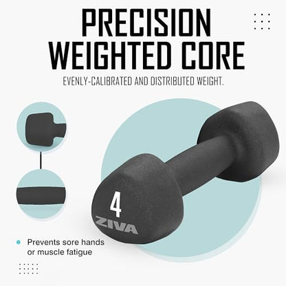 ZIVA Neoprene Tribell Dumbbell Pairs - Set of 2 Hand Weights, Non-Slip Durable Rubber Finish, No-Roll Design for Rigorous Exercise and Strength Training (Avail in 2-20 lb Pairs) - style: 6-lb, BK