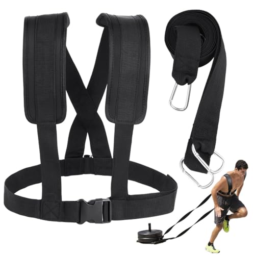 Adjustable Sled Harness with Resistance Belt, Tire Drag Training Kit for Strength Conditioning, Workout Pulling Strap System for Runners, Football and Fitness Athletes
