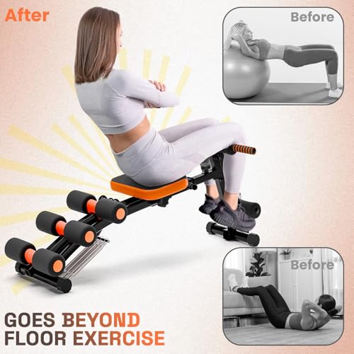 6 in 1 Ab Machine for Home Gym, Multi-Functional Adjustable Workout Bench with Leg Extension, 360° Twisting Seat, Pedal, Ab Crunch Machine for Total Body Workout