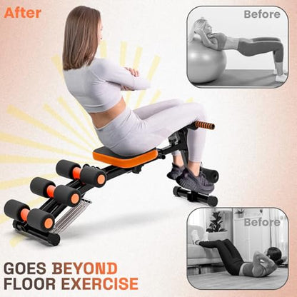 6 in 1 Ab Machine for Home Gym, Multi-Functional Adjustable Workout Bench with Leg Extension, 360° Twisting Seat, Pedal, Ab Crunch Machine for Total Body Workout