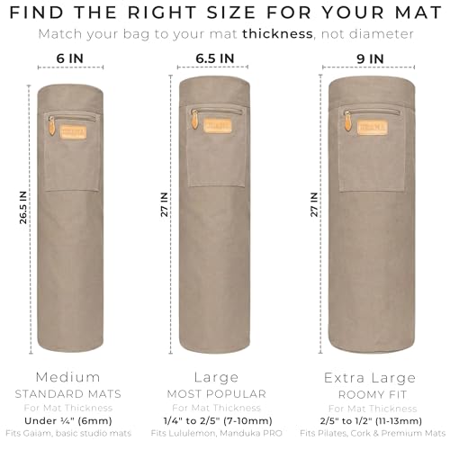UDANA Canvas Yoga Mat Bag for Women & Men, Full-Zip Carrier with 3 Pockets & Adjustable Strap, Stylish Gym & Pilates Bag – Available in Multiple Sizes
