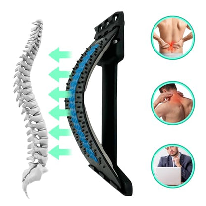 Back Stretcher with Lumbar Support Board for Back Pain Relief - Dual-Sided Adjustable Spinal Decompression & Cracker Device (Blue)
