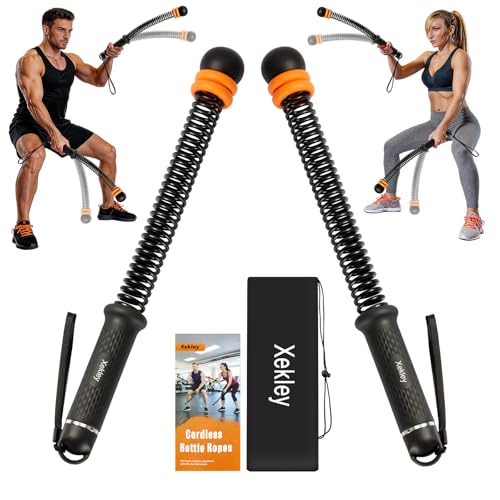 Portable Ropeless Battle Ropes, Adjustable Cordless Battle Ropes with Dual Weight Rings & Resistance Springs for Home Gym Workout, Weighted Low-Impact HIIT Exercise Equipment for Men & Women