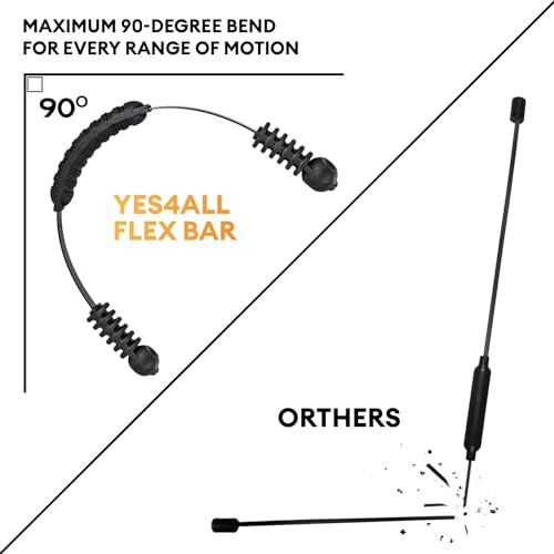 Yes4All Flex Bar, Elastic Fitness Bars with Strong Fiberglass & TPE Material, 2in1 Functional Exercise Bar, 9.5 inch Comfortable Grip, High Frequency Vibration Training, Strengthen Muscles & Burn Fat - color: A. Black