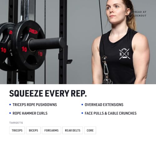 REP Fitness LAT Pulldown and Low Row Cable Machine Attachments and Functional Trainer Attachments – Curl Bar, D-Handle, Ankle Cuff, Tricep Rope, Sports Handle, Straight Bar, Row, Chinning Triangle - style: Tricep Rope