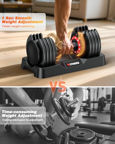Rendpas Adjustable Dumbbells Set of 2, 5-in-1/10-in-1/16-in-1 Quick-Lock Hand Weights 25/55/80 lbs Pair, Anti-Slip Handle Free Weights Set for Home Gym Strength Training for Men Women