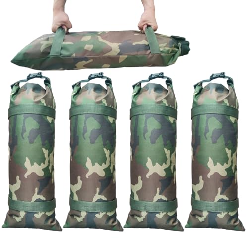 Flood Barrier Sand Bags camouflage Canvas Flood Protection Sandbags & Reusable With Insert Buckle Handle Woodland Sandbags for Emergency Flood Protection Fits Doors Garages Basemen Counterweights (4)