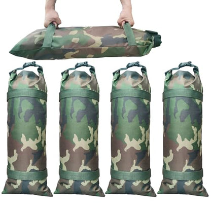 Flood Barrier Sand Bags camouflage Canvas Flood Protection Sandbags & Reusable With Insert Buckle Handle Woodland Sandbags for Emergency Flood Protection Fits Doors Garages Basemen Counterweights (4)