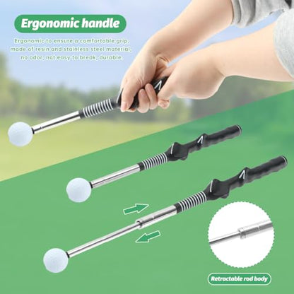 Retractable Golf Swing Trainer for Right-Handed Players, Tempo Stick with Click Feedback, 14.96–27.95 in, Includes Arm Band and Grip Trainer, Indoor Outdoor Warm-Up Practice, Black