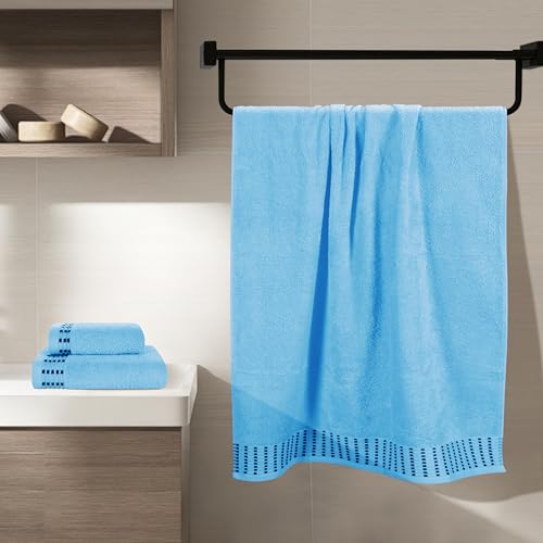 MALLONI HOME Ultra Soft 3 Pack Cotton Towel Set, Contains a Bath Towels 28x55 inch, a Hand Towels 16x24 inch & a Wash Coths 12x12 inch, Ideal Everyday use, Compact & Lightweight - Sky Blue - color: Sky Blue, size: 3 Pack Set