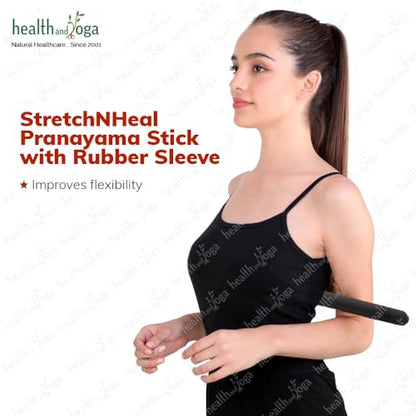 HealthAndYoga™ StretchNHeal Multipurpose Wooden Pranayama Stick with Padded Comfort Sleeve – Lung Opener for Fuller Breathing - Detachable Robust Yoga Pole (Regular - 26" with Sleeve)