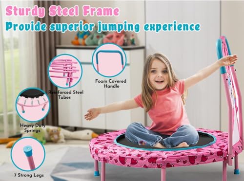36 Inch Kids Trampoline Mini Trampoline with Handle, 36'' Indoor Outdoor Trampolines for Kids, Toddler Small Mini Baby Fitness Rebounder Recreational Trampolines, Birthday Gift Ideas - color: Pink