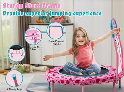36 Inch Kids Trampoline Mini Trampoline with Handle, 36'' Indoor Outdoor Trampolines for Kids, Toddler Small Mini Baby Fitness Rebounder Recreational Trampolines, Birthday Gift Ideas - color: Pink