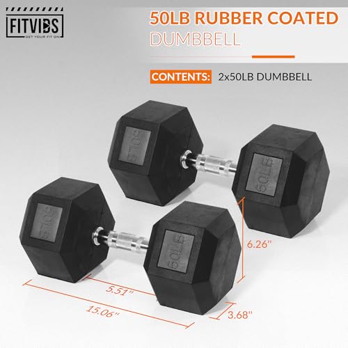 Fitvids Hex Dumbbells Rubber Coated Hand Weights for Exercises and Fitness Home Gym, 5-50 LB Pair - style: 50LBS Pair
