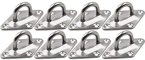 Heavy Duty Hammock Kits & Ceiling Hook Diamond Pad Eye Plates, 304 Stainless Steel & Black Zinc Galvanized Steel Corrosion Resistant, 2, 4 & 8 Packs - color: 8-Pack-Silver-M6