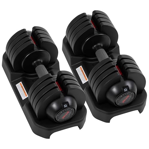 ALTLER Adjustable Dumbbell Set, 25/52LB Pair with Tray for Workout Strength Training Fitness, Adjustable Weight Dial Dumbbell with Anti-Slip Handle and Weight Plate for Home Exercise - size: 52LBS PAIR