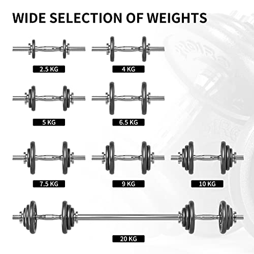 PROIRON 20kg/30kg Adjustable Dumbbells Weights set for Men Women, Cast Iron Dumbell Barbells set, Strength Training Equipment Home Gym Fitness, Hand Weights, Free Weights Bar Bell for Weight Lifting