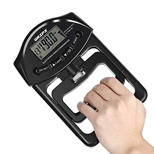 Digital Hand Dynamometer Grip Strength Measurement Meter Auto Capturing Electronic Hand Grip Power 198Lbs / 90Kgs - color: Black