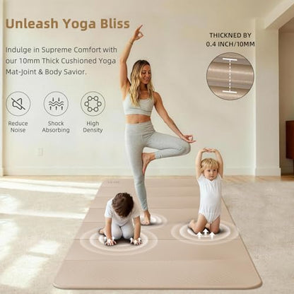 Large Yoga Mat, 74"x47.2" Extra Wide & Long Foldable Yoga Mat, 0.4" Thick Folding Yoga Mat, 2-Person Workout Mat for Home Gym, Extra Large Non-Slip Fitness Mat for HIIT, Yoga, Stretching, Portable Design for Easy Storage