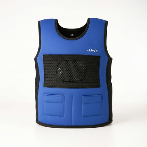 abley's Children's Sensory Weighted Vest for Children with Sensory Issues, Autism, ADHD | Adjustable Therapeutic Support | Compression Vest | Includes 6 Removable Weights | Blue, Small