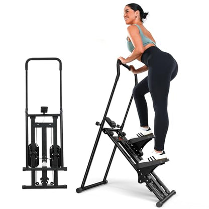 Sportneer Foldable Stair Stepper for Home Gym, Adjustable Resistance, Vertical Climber with Handlebar, Extended Step Range for Full-Body Workouts with 440lbs Weight Capacity