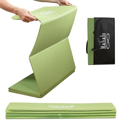 Foldable Yoga Mat + Carry Bag, 6mm 7-fold Workout Mat, Easy to Store, Anti-Slip Folding Exercise Mat for Yoga, Pilates, Home Workouts, and Floor Exercises