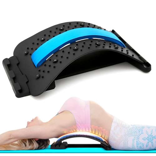 Lower Back Stretcher Device, Ergonomic Lumbar Support Back Massager, Multi-Level Traction, Foam Cushion with Pressure Points, 30-Day Digital Workout Program, for Home, Gym, Car & Yoga Mat Use