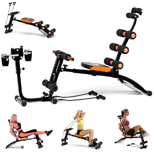 Weight Bench, 41.34" Metal Adjustable Foldable Ab Workout Bench, Multi Gear Adjustment, Resistance Bands & Leg Developer, Comfortable Padding, for Home Gym/Office/Small Space Full Body Strength Training