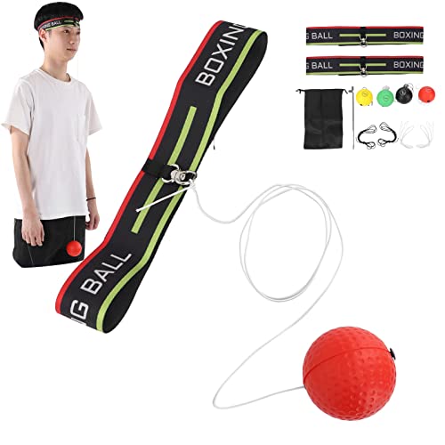 4 PU Boxing Reflex Ball with 2 Adjustable Boxing Ball Headband, 1 Storage Pouch, 1 Threading Needle, Portable Punching Balls for Adults to Improve Hand-Eye Coordination