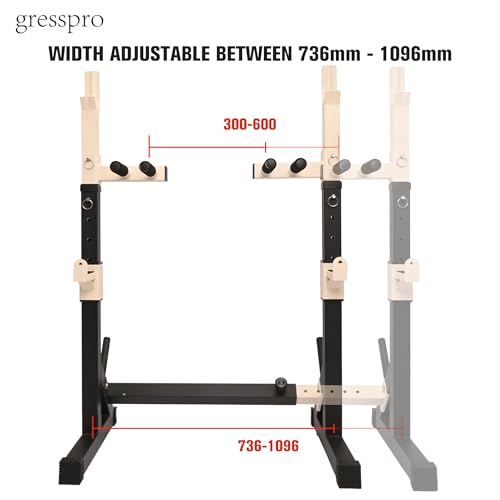 Gresspro Barbell Rack Stand with Dip Bar Attachment - Multifunctional Adjustable Squat Rack, Heavy-Duty Dumbbell Rack, Strength Training Dip Station, Home Gym Equipment Max Load 550lbs - color: Black