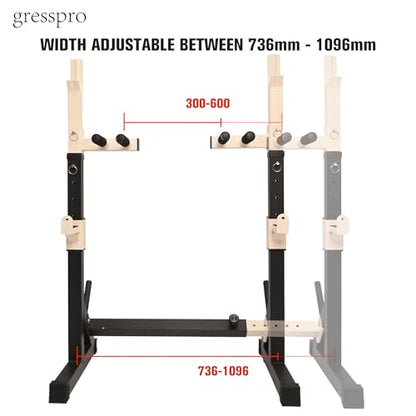 Gresspro Barbell Rack Stand with Dip Bar Attachment - Multifunctional Adjustable Squat Rack, Heavy-Duty Dumbbell Rack, Strength Training Dip Station, Home Gym Equipment Max Load 550lbs - color: Black