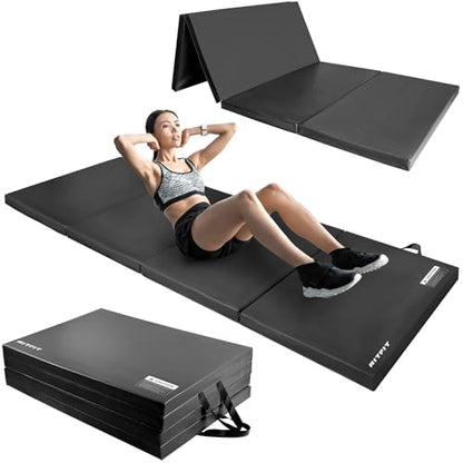 RitFit Upgraded Folding Exercise Mat, 2 Inch Thick Gymnastics Mat - color: Black(4' x 10')