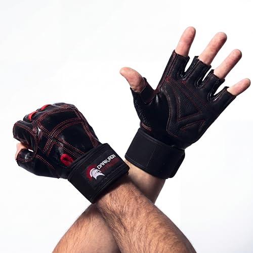 Genuine Leather Gym Gloves for Men Women, Wrist Wrap Support Workout Gloves for Weight Lifting Crossfit Deadlift Barbell Exercise Palm Padding Callus Protection Grips