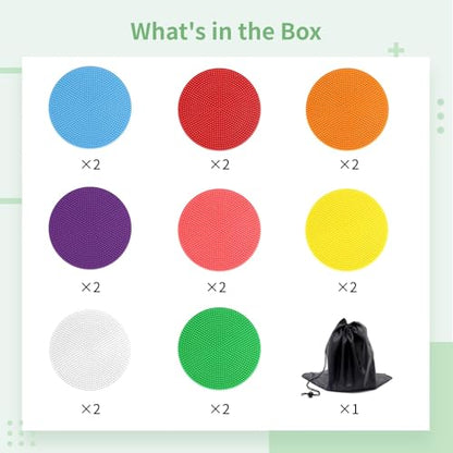 16 Pcs Spot Markers for Gym Floor, Rubber Circles, 10 cm Diameter, Non Slip Design, for Cake Walk Game, Indoor Outdoor Activity, Includes Drawstring Bag