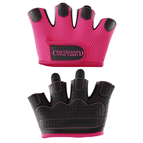 Contraband Pink Label 5537 Womens Micro Weight Lifting Gloves w/Grip-Lock Silicone Padding (Pair) - Minimalist Half Gloves - Apple Watch Friendly - color: Pink, size: X-Small