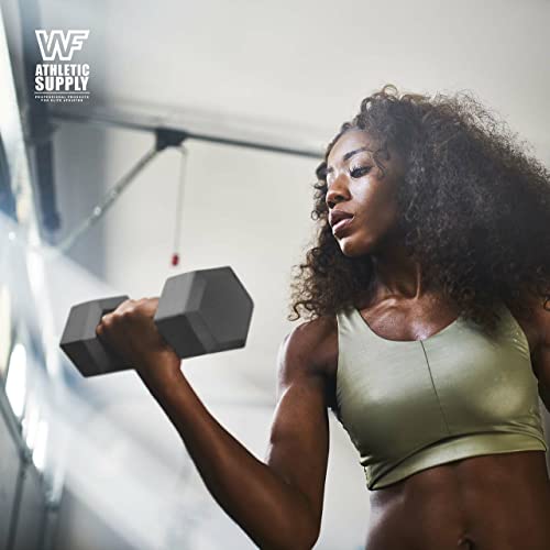 WF Athletic Supply BLACK & COLOR Rubber Encased Hex Dumbbells with Contoured Chrome Handle, Full Body Workout & Strength Training, Weight Size Options - Sold in Pairs