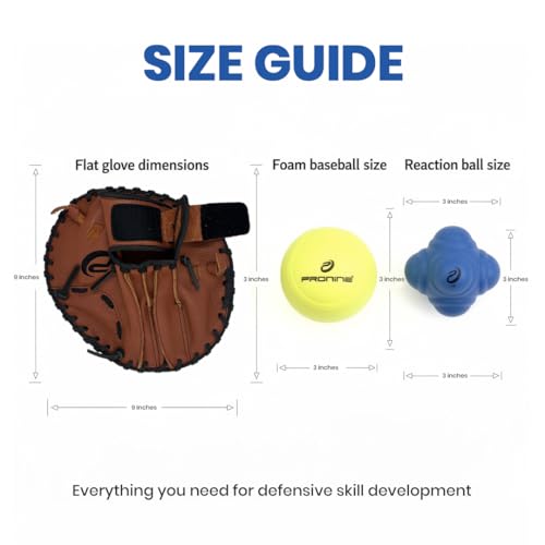 ProNine Sports Baseball Training Bundle – Flat Trainer Glove, Reaction Ball & Indoor Foam Baseball – Fielding Drills, Soft Hands & Hand-Eye Coordination Practice Equipment for Players & Coaches