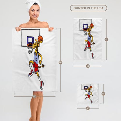 3dRose Cute Funny Giraffe Playing Basketball and Slam Dunking Ball 11x12 Wash Cloth for Face and Body - size: 11x12 Wash Cloth for Face and Body