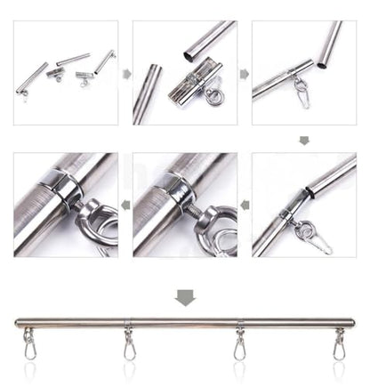 Adjustable Pilates Bar - Stainless Steel Portable Home Gym Equipment, 3 Detachable Sections 25-Inch for Yoga Strength Training (Silver B)