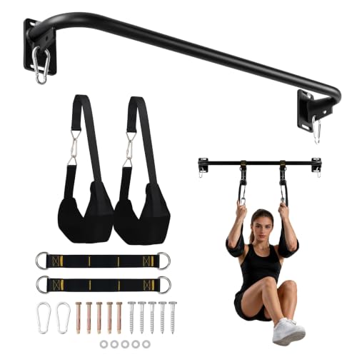 Wall Mounted Pull Up Bar, Carbon Steel Doorway Chin Up Bar for Home Gym - color: Black- Ab Straps