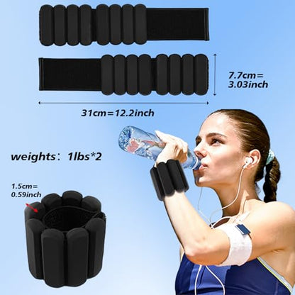Wrist and Ankle Weights for Women & Men 2 Pack (1lb Each), Adjustable Silicone Wearable Arm & Leg Weights for Pilates, Gym, Yoga, Cardio, Strength Training - color: Black