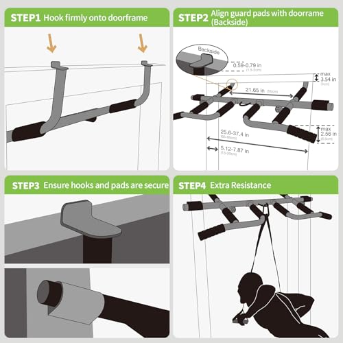 New Upgrade Pull Up Bar for Doorway with Ergonomic Grip - Upto 440 Lbs Capacity, No Screwing or Slipping - USA Original Patent, Designed, Shipped, Warranty