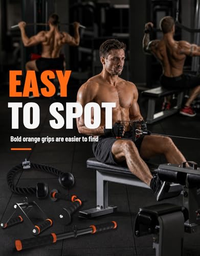 Cable Machine Attachment Set for Gym & Home Workouts, Lat Pulldown Attachments with Non-Slip Grips, Orange