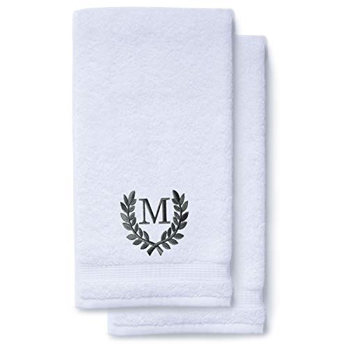 Decorative and Monogrammed Hand Towels for Bathroom Kitchen Makeup | Personalized Gift for Wedding-Bridal | Roman Font Custom Luxury Turkish Towel | Spa Collection, Oversized, 16 X 30 Inch, Set of 2 - color: Charcoal Gray, size: Initial M
