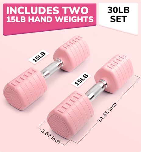 Adjustable Dumbbell Set of 2, 10LB 20LB 30LB Weight Set - color: Pink, size: 30 lbs Total-(15LB Each)