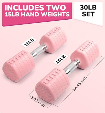 Adjustable Dumbbell Set of 2, 10LB 20LB 30LB Weight Set - color: Pink, size: 30 lbs Total-(15LB Each)