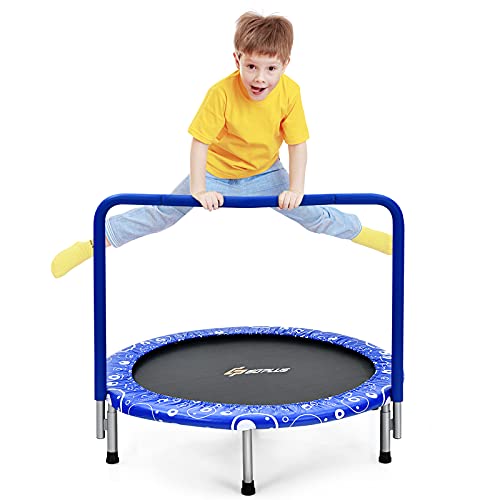 Goplus 36” Foldable Mini Trampoline for Kids, Toddler Trampoline with Full Covered Handle and Safety Pad, Portable Fitness Rebounder for Indoor Outdoor, Max Load 330 LBS - color: Blue